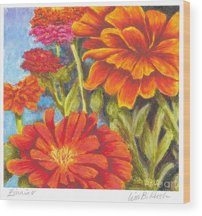 Flowers Wood Print featuring the pastel Zinnias SOLD prints available by Lisa Bliss Rush
