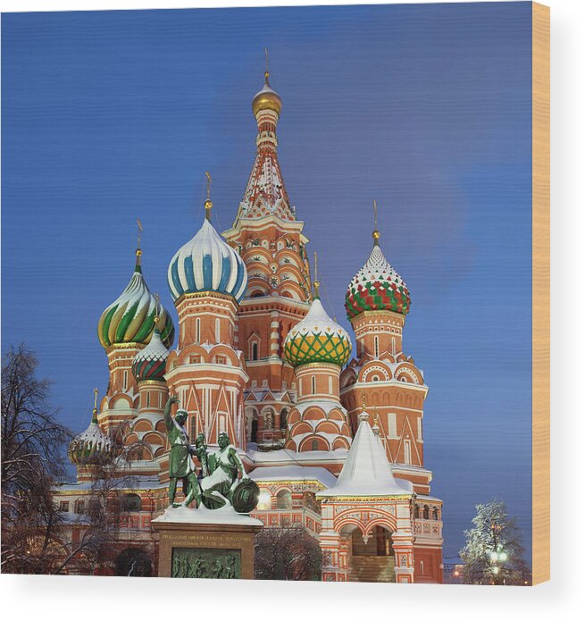Outdoors Wood Print featuring the photograph Moscow. St.basil Cathedral, Minin And #1 by Ferhatmatt