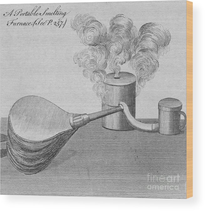 Bellows Wood Print featuring the drawing A Portable Smelting Furnace by Print Collector
