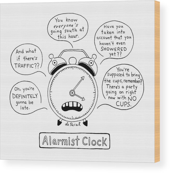 Captionless Wood Print featuring the drawing Alarmist Clock by Olivia de Recat