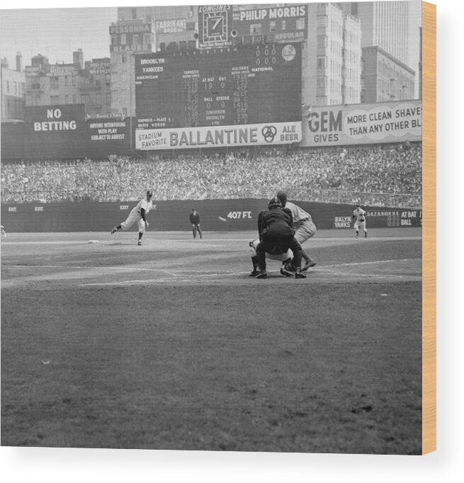 American League Baseball Wood Print featuring the photograph Allie Reynolds Of The Yankees At The by New York Daily News Archive