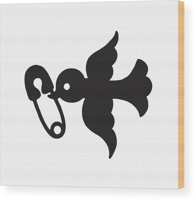 Animal Wood Print featuring the drawing Bird Carrying a Safety Pin by CSA Images