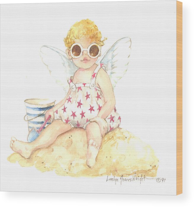 Cherub Wood Print featuring the painting Cherub in the Sand by Carolyn Shores Wright
