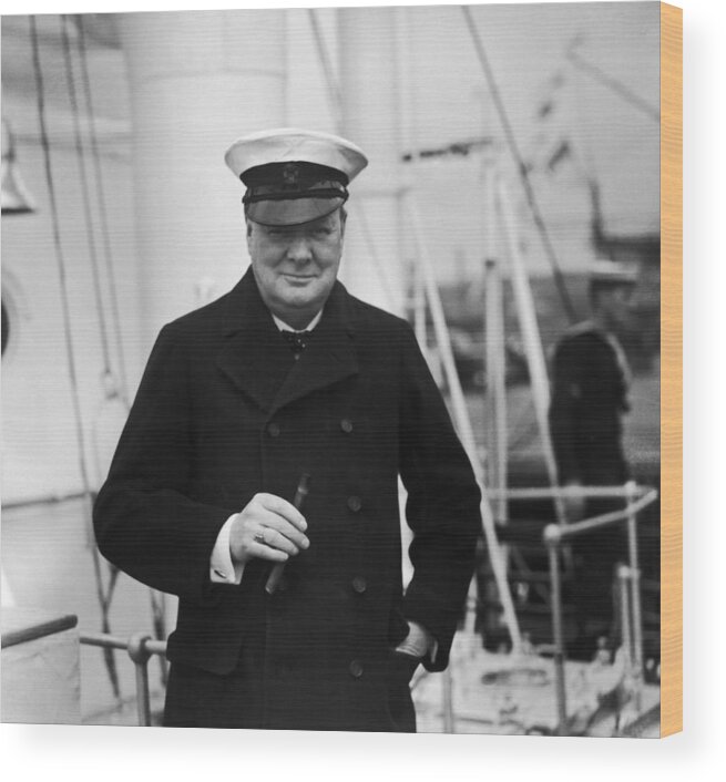 People Wood Print featuring the photograph Churchill On Ship by Topical Press Agency