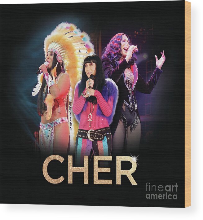 Cher Wood Print featuring the digital art Classic Cher Trio by Cher Style