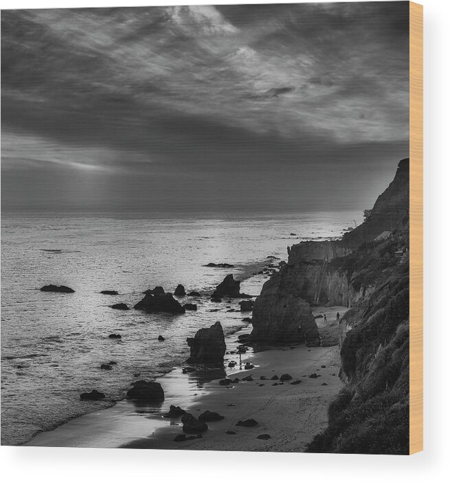 Black And White Photography Wood Print featuring the photograph El Matador Beach - B W by Gene Parks