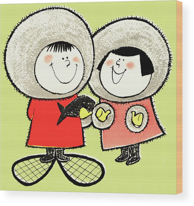 Activity Wood Print featuring the drawing Eskimo couple by CSA Images