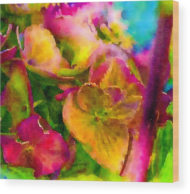 Painted Photo Wood Print featuring the mixed media Happy Hydrangeas by Bonnie Bruno