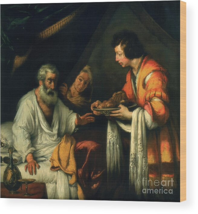 Three Quarter Length Wood Print featuring the drawing Isaac Blesses Jacob, Early 17th by Print Collector