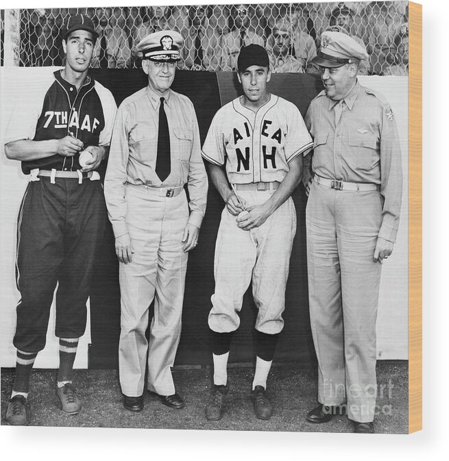 Mature Adult Wood Print featuring the photograph Joe Dimaggio And Pee Wee Reese by Bettmann