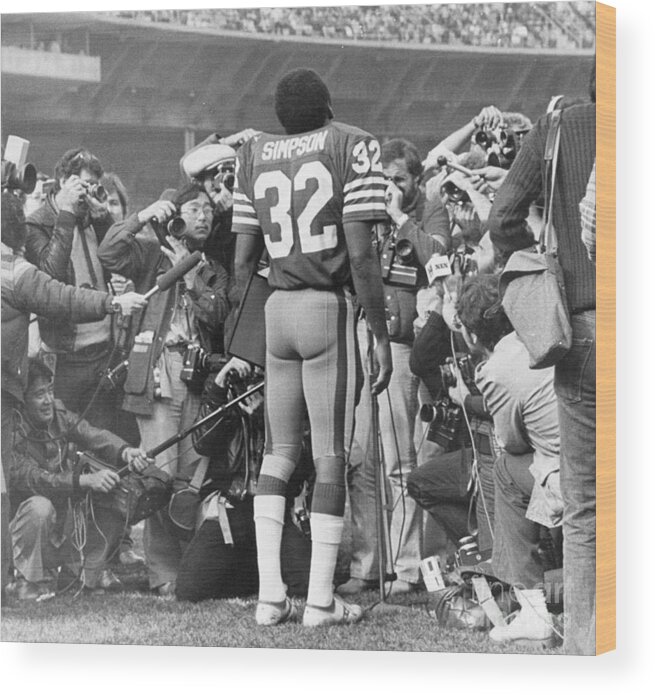 Candlestick Park Wood Print featuring the photograph O.j. Simpson With Photographers by Bettmann