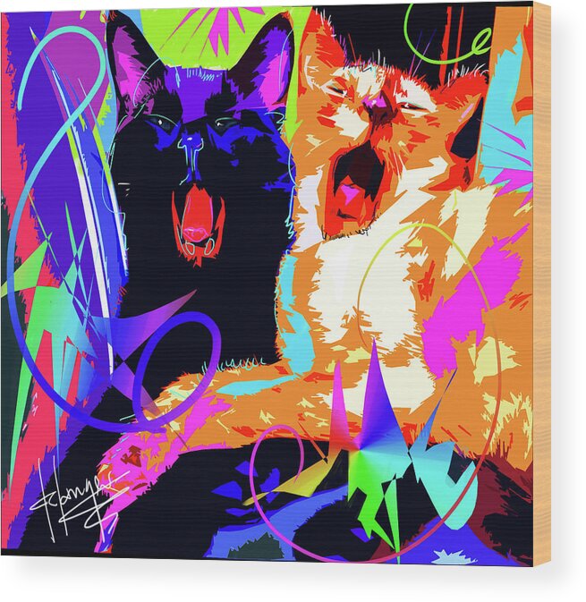 Kona Wood Print featuring the painting pOpCats Kona and Bo by DC Langer