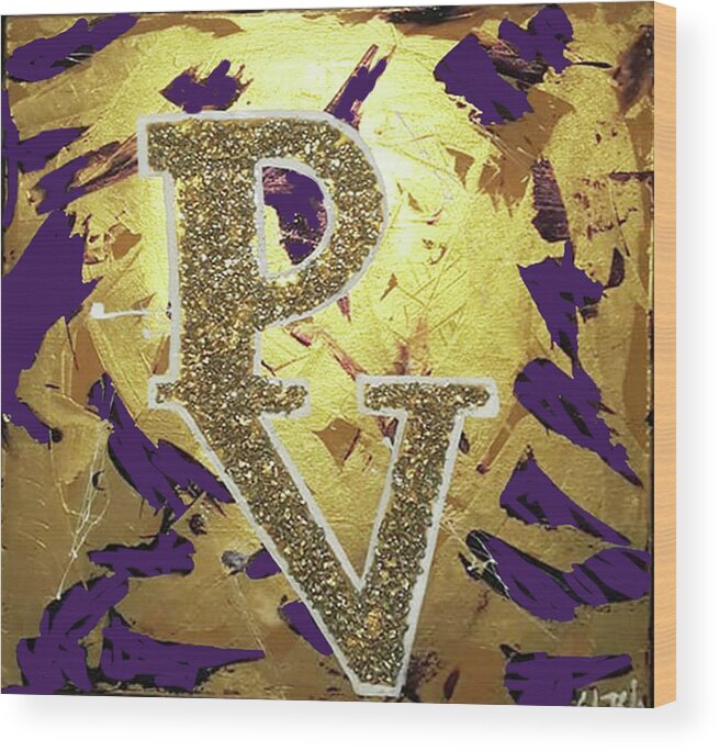 Pv Gold And Purple Wood Print featuring the painting PV-UKnow by Femme Blaicasso
