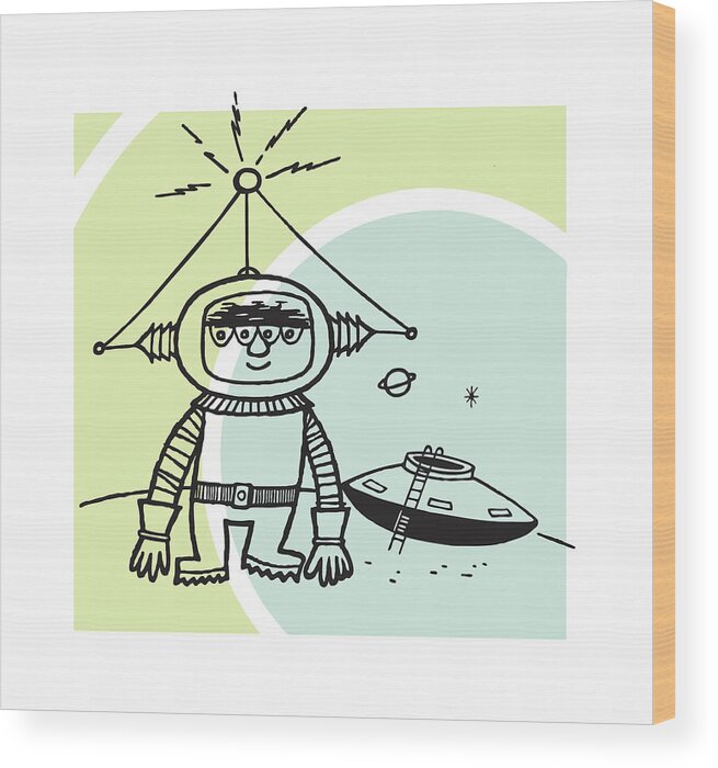 Adventure Wood Print featuring the drawing Space Man on a Planet by CSA Images