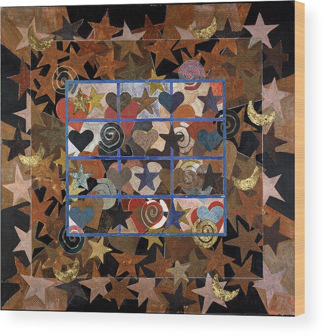 Backgrounds Wood Print featuring the mixed media Star Heart Series #2 By Whitehouse-holm by Marilee Whitehouse-holm