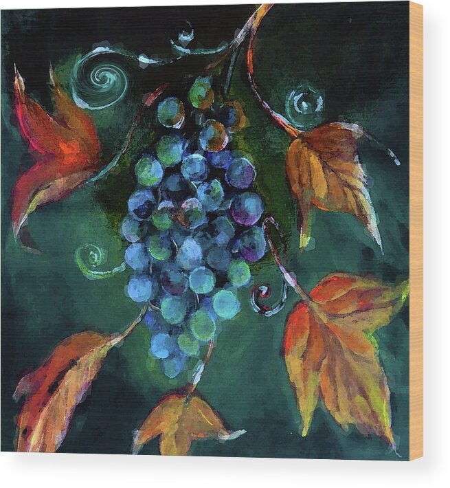 Grapes Wood Print featuring the digital art Thankful For Thy Gifts by Lisa Kaiser