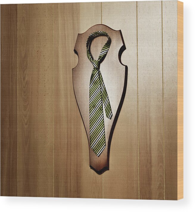 Color Image Wood Print featuring the photograph Tie With Knot Hanging As A Trophy On A by Henrik Sorensen