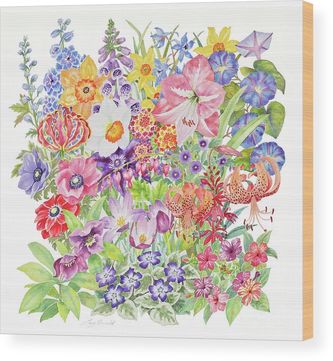 Floral Wood Print featuring the painting Toxic Tango IV Fateful Flowers by Lucy Arnold