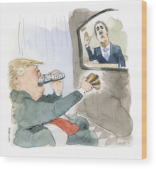 Captionless Wood Print featuring the painting Trump Bites Remote by Barry Blitt
