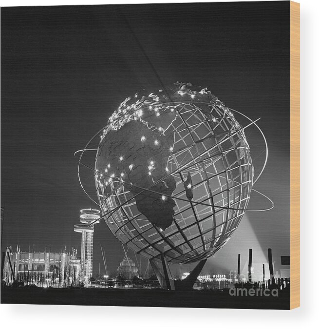 Lifestyles Wood Print featuring the photograph Unisphere At Night With Capital Lights by Bettmann