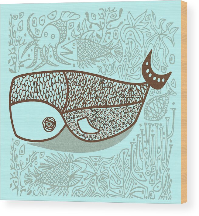 Animal Wood Print featuring the drawing Whale Surrounded by CSA Images
