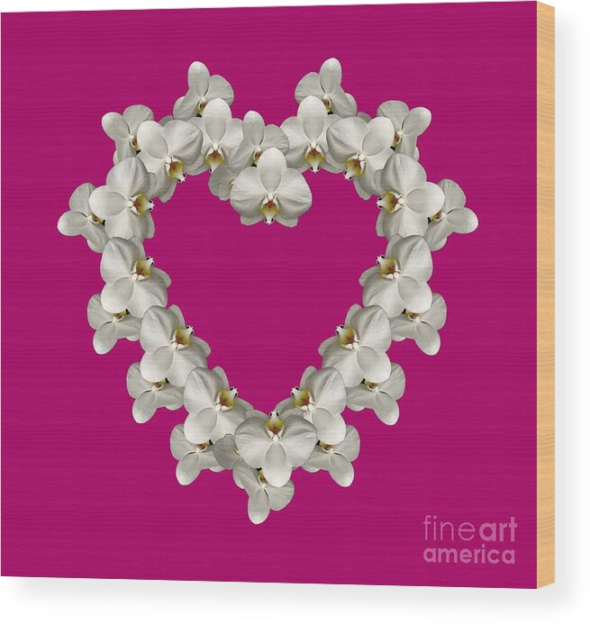 White Orchid Floral Heart Love And Romance Wood Print featuring the photograph White Orchid Floral Heart Love and Romance by Rose Santuci-Sofranko