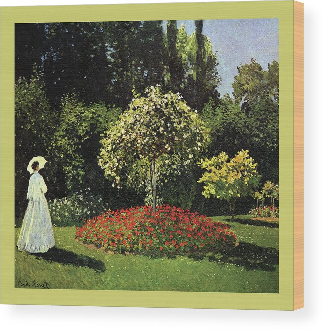 Sunlight Wood Print featuring the painting Woman in the Garden. Sainte-Adresse (Detail) by Claude Monet