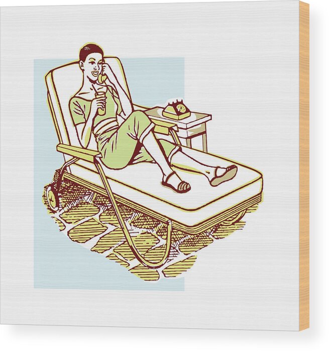 Activity Wood Print featuring the drawing Woman on Telephone on Patio Chair by CSA Images