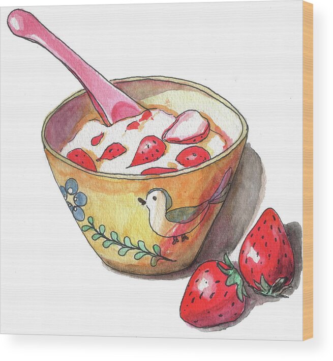 Food Wood Print featuring the photograph Yogurt With Strawberries by Kana hata