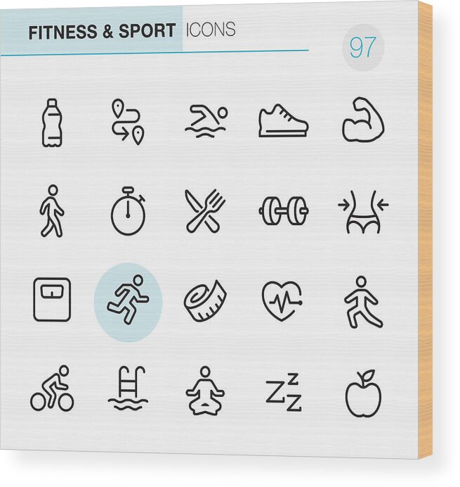 People Wood Print featuring the drawing Fitness and Sport - Pixel Perfect icons #1 by Lushik