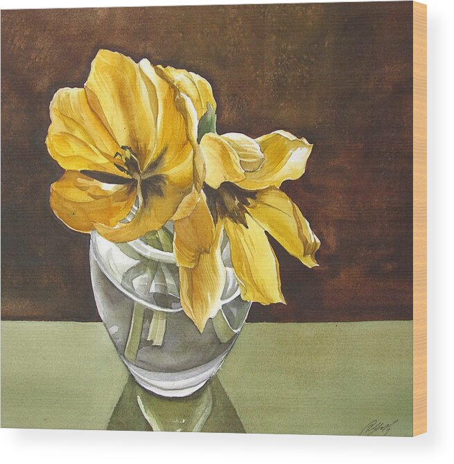 Tulip Wood Print featuring the painting Still life with tulips #3 by Alfred Ng