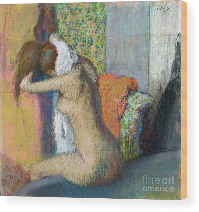1898 Wood Print featuring the painting After The Bath, 1898 by Edgar Degas