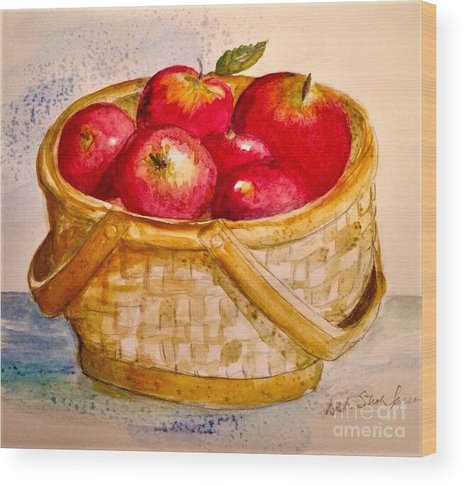 Apples Wood Print featuring the painting Apple Basket by Deb Stroh-Larson