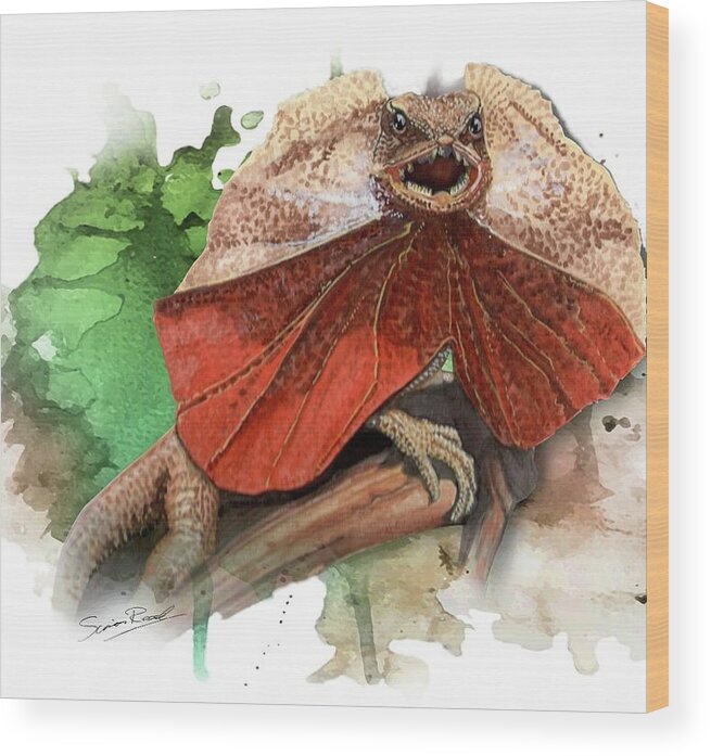 Art Wood Print featuring the painting Australian Frilled Necked Lizard by Simon Read