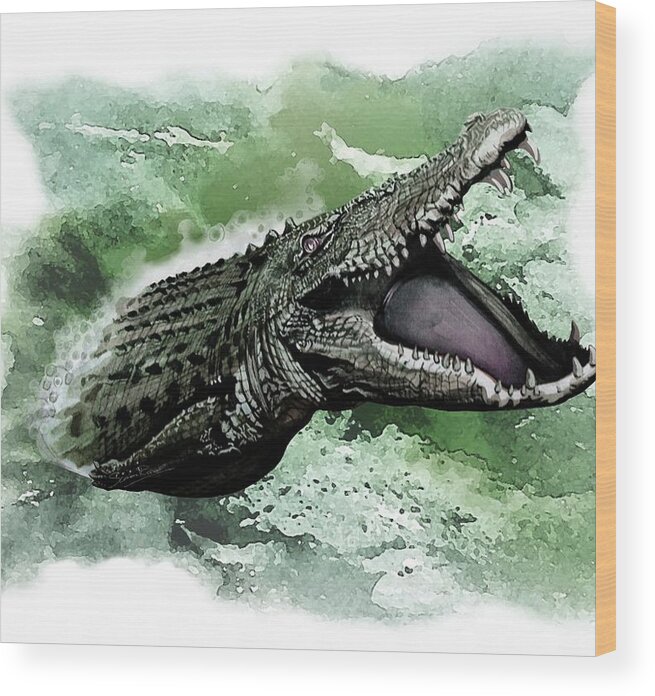 Art Wood Print featuring the painting Australian Saltwater Crocodile by Simon Read