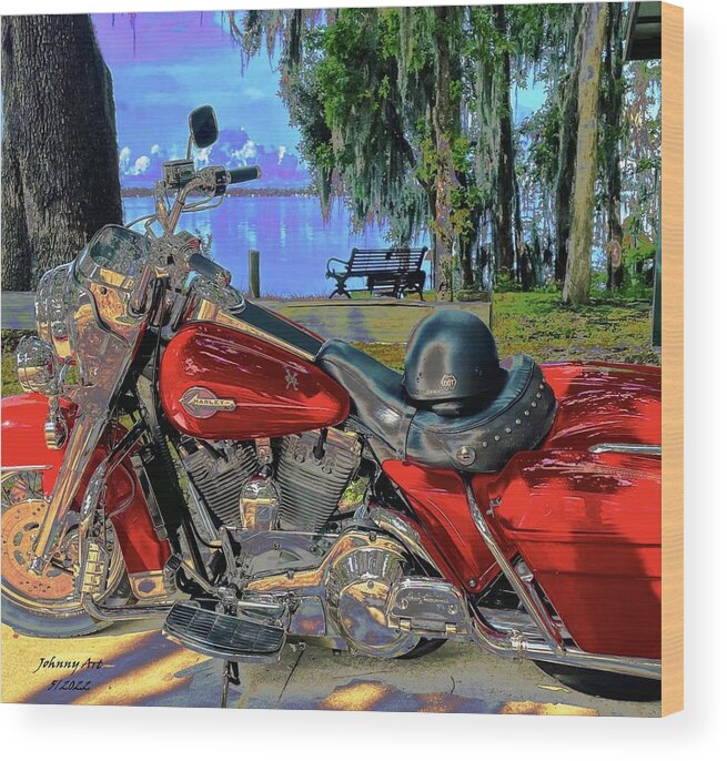 Harley Davidson Wood Print featuring the photograph Big Red by John Anderson