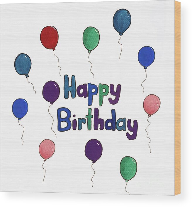 Happy Birthday Wood Print featuring the mixed media Bold Birthday Balloons by Lisa Neuman
