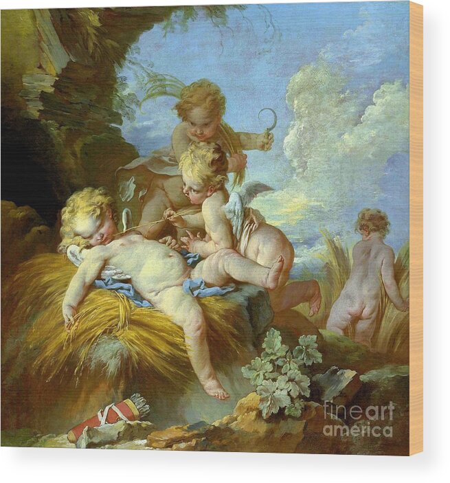 L'amour Moissonneur Wood Print featuring the painting Cupid as a Reaper by Francois Boucher