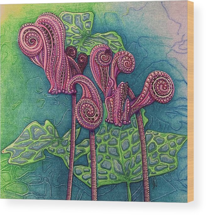 Cyclamen Wood Print featuring the mixed media Cyclamen by Brenna Woods