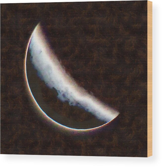Moon Wood Print featuring the mixed media End of a Lunar Eclipse by Christopher Reed