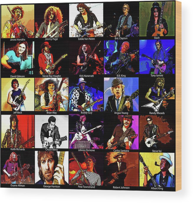 Hendrix Wood Print featuring the digital art Guitar Stars by Pheasant Run Gallery