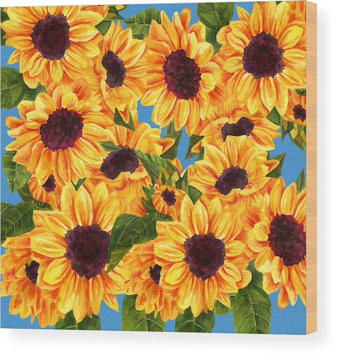 Sunflower Wood Print featuring the digital art Happy Sunflowers by Linda Bailey