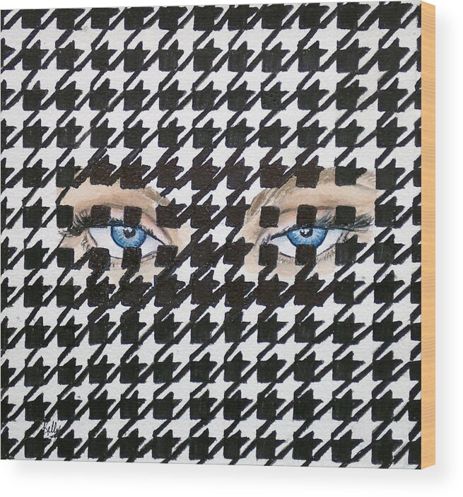Houndstooth Wood Print featuring the mixed media Houndstooth Eyes by Kelly Mills