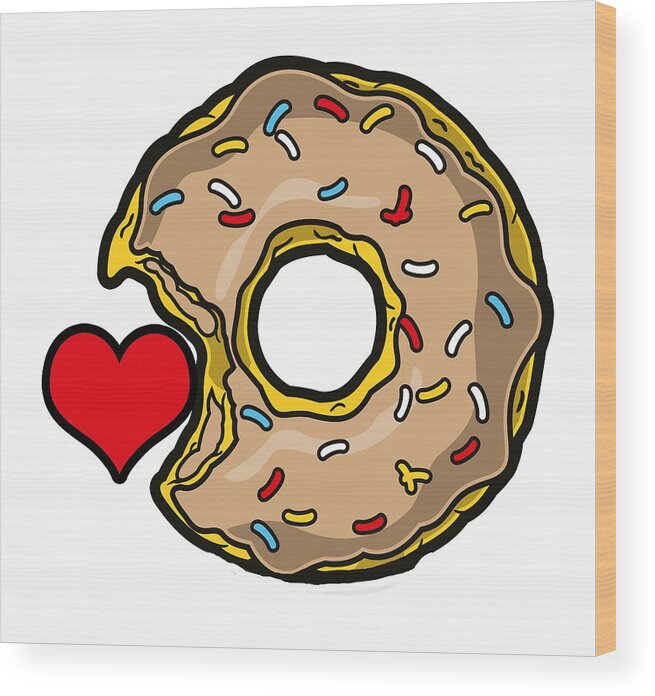 Love Wood Print featuring the digital art I love Donuts by Long Shot
