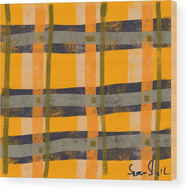 Orange Plaid Wood Print featuring the digital art Joined at the Fence by Susan Fielder