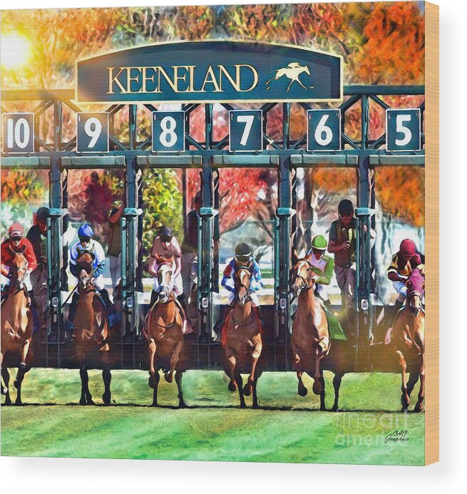Keeneland Wood Print featuring the digital art Keeneland Fall Starting Gate by CAC Graphics