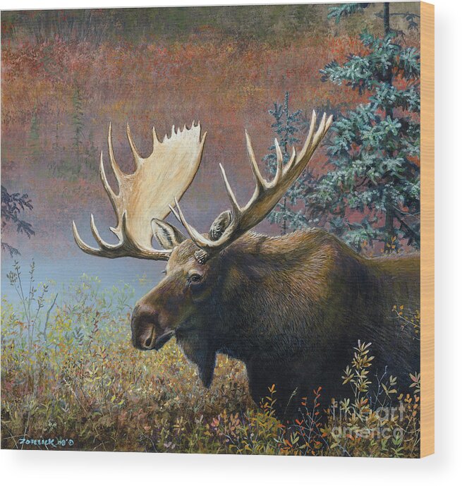 Scott Zoellick Wood Print featuring the painting Moose by Scott Zoellick