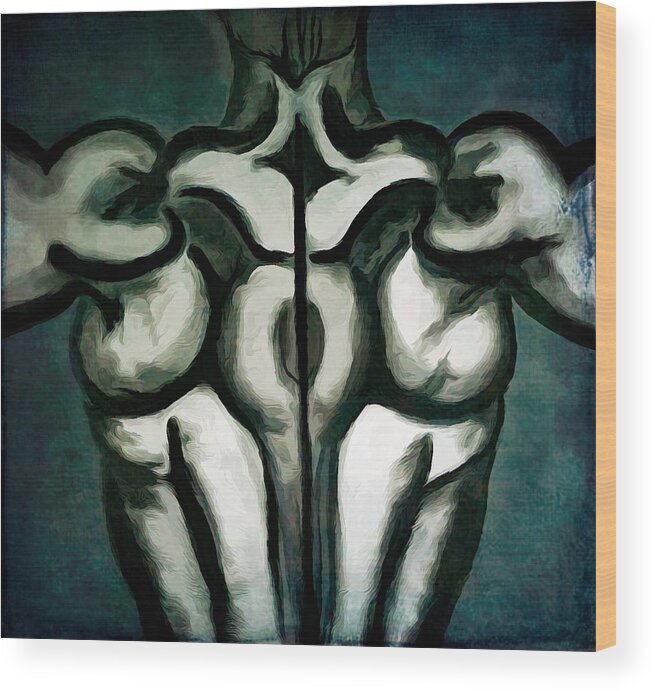 Modern Abstract Wood Print featuring the drawing Muscled Back Abstract 2 of 2 by Joan Stratton