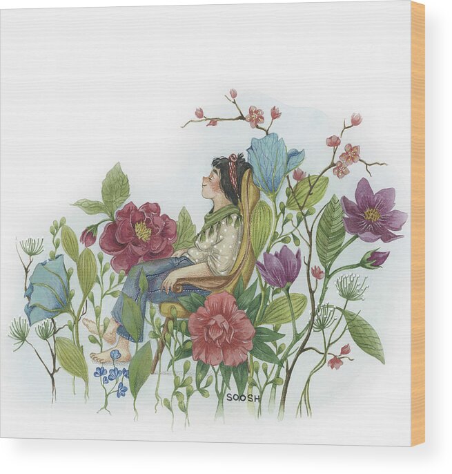 Soosh Wood Print featuring the drawing My sweet garden by Soosh