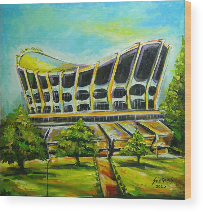 Living Room Wood Print featuring the painting National Theatre Nigeria by Olaoluwa Smith